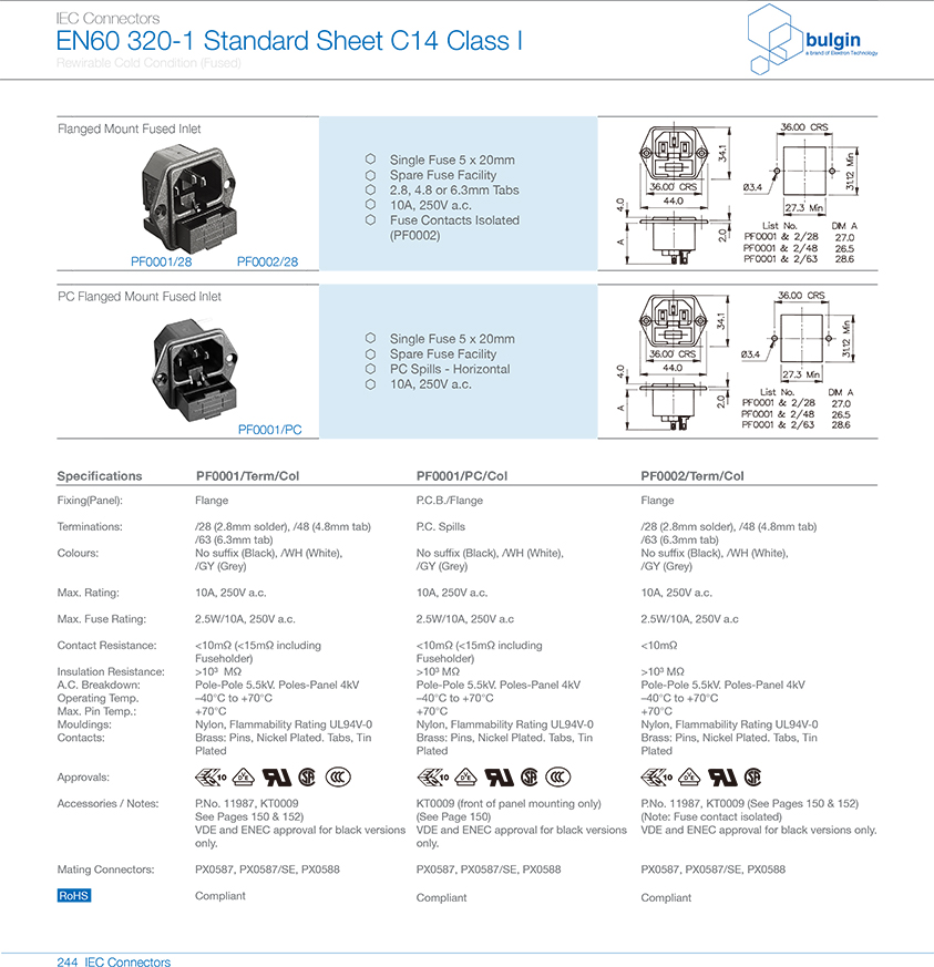 法蘭安裝及有保險絲座插座PF0001/PC選型 法蘭安裝及有保險絲座插座PF0001/PC選型